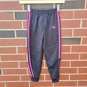 Adidas Girls Gray Pink Stripes Athletic Track Active Pants Youth 6 Excellent